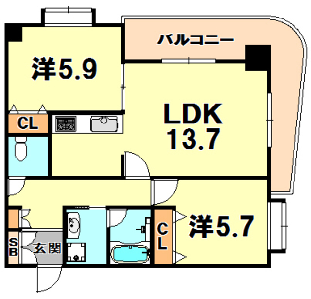 神戸市中央区花隈町のマンションの間取り