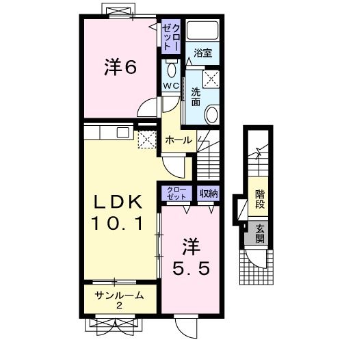 新潟市西区五十嵐２の町のアパートの間取り