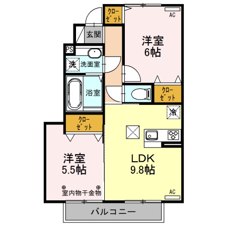 前橋市後閑町のアパートの間取り