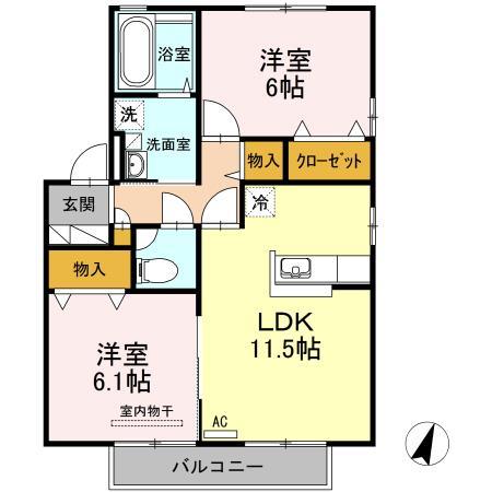 山口市赤妻町のアパートの間取り