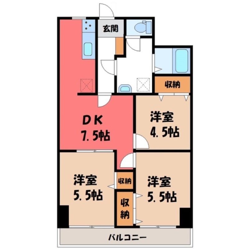 宇都宮市元今泉のマンションの間取り