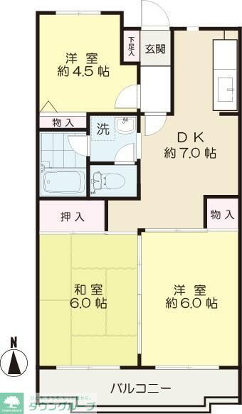 稲城市東長沼のマンションの間取り