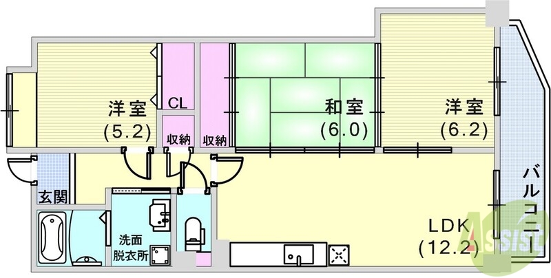 神戸市兵庫区中道通のマンションの間取り