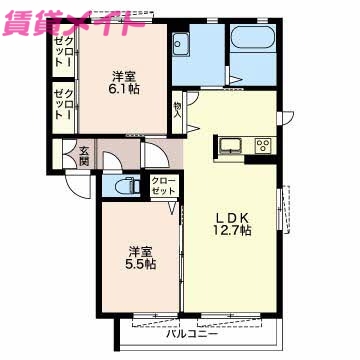 鈴鹿市庄野共進のアパートの間取り