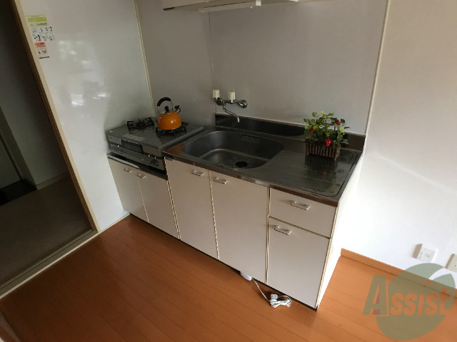 キッチン　２口のコンロが置けるサイズなので、お料理にも磨きがかかります