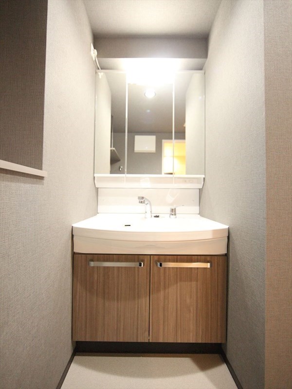 洗面設備　脱衣所　独立洗面台（シャンプードレッサー付）収納スペース有