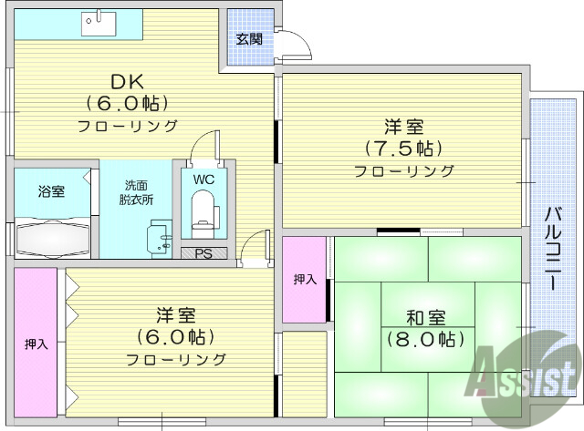 仙台市宮城野区新田のアパートの間取り