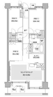 芦屋市朝日ケ丘町のマンションの間取り