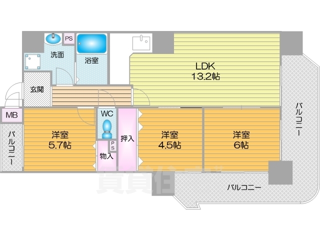 大阪市住之江区新北島のマンションの間取り