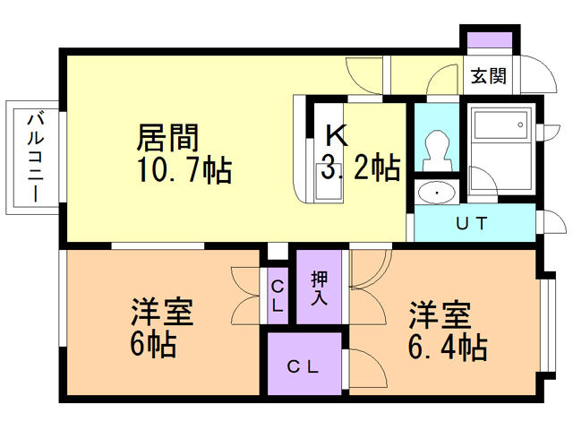 函館市松陰町のアパートの間取り