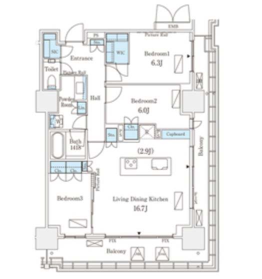 港区港南のマンションの間取り