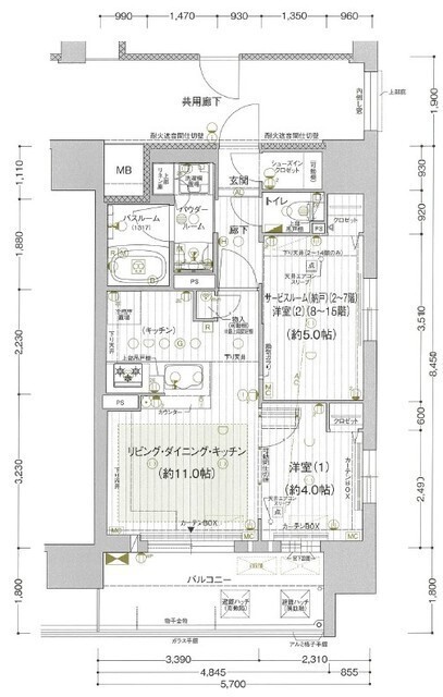 岡山市北区駅元町のマンションの間取り