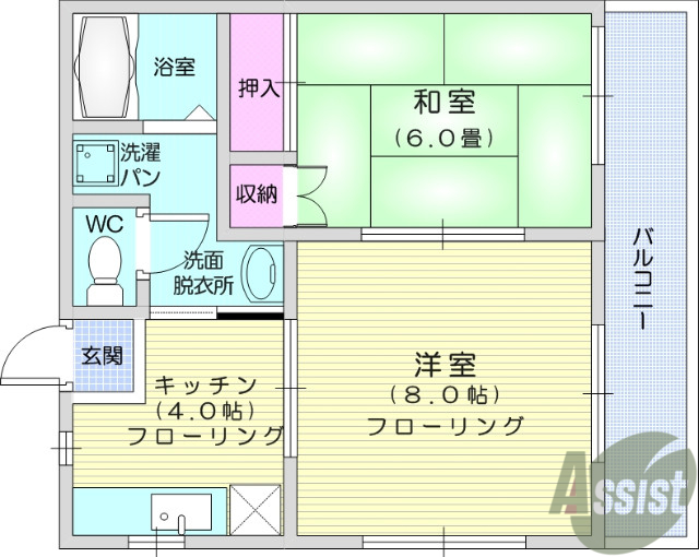 仙台市若林区文化町のアパートの間取り