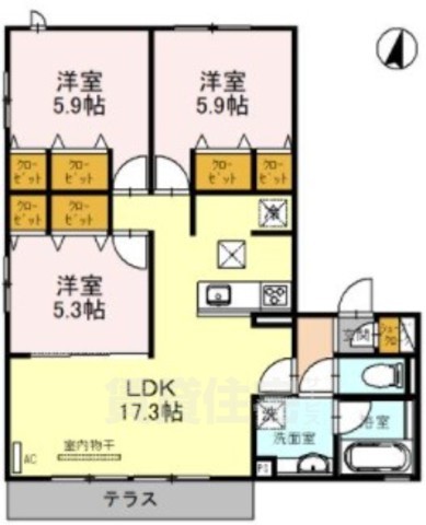 京都市右京区嵯峨広沢西裏町のアパートの間取り