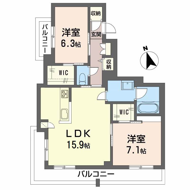 倉敷市福田町福田のマンションの間取り