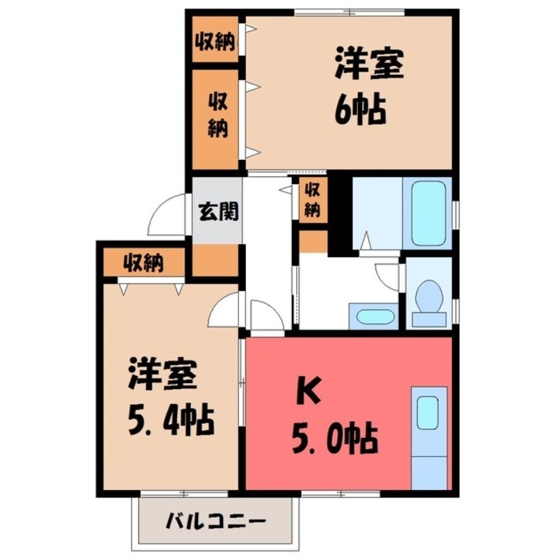 下都賀郡野木町大字丸林のアパートの間取り