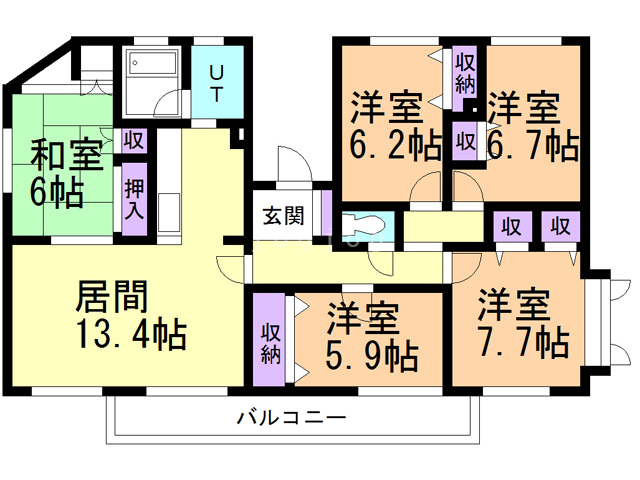 札幌市豊平区中の島一条のマンションの間取り