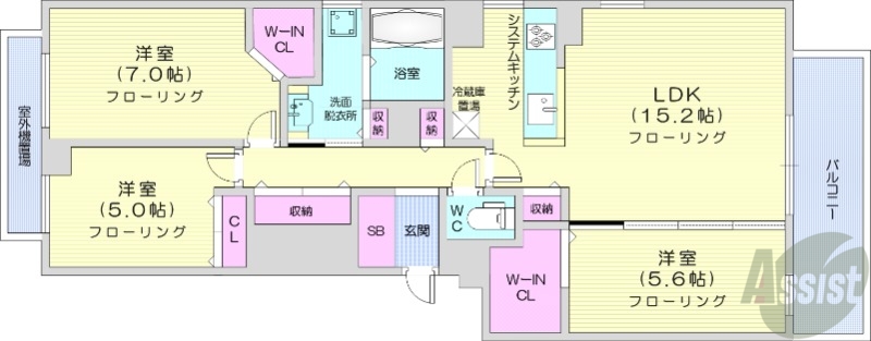 【札幌市中央区南十七条西のマンションの間取り】