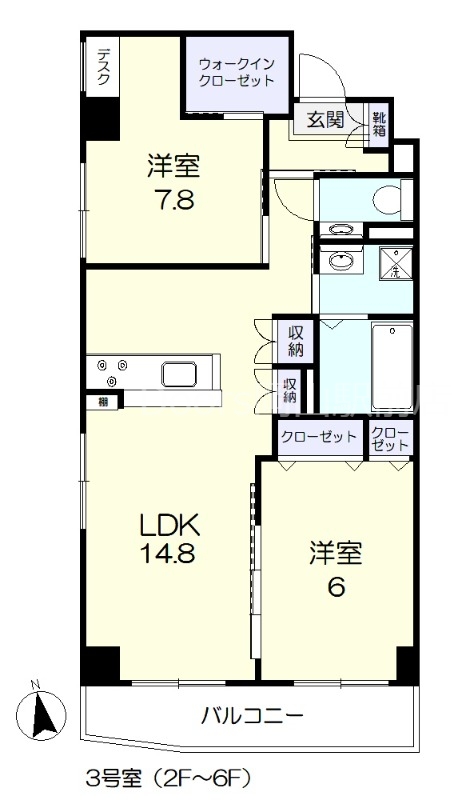 岡山市北区東古松のマンションの間取り