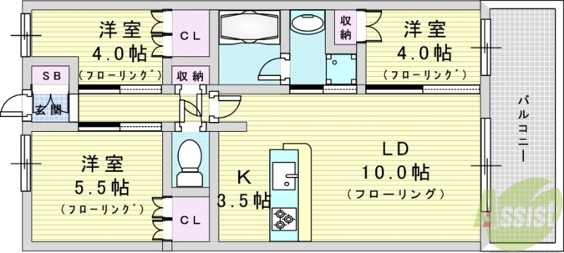 大阪市東淀川区下新庄のマンションの間取り