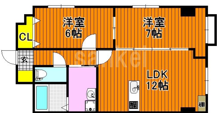 岡山市北区東花尻のマンションの間取り