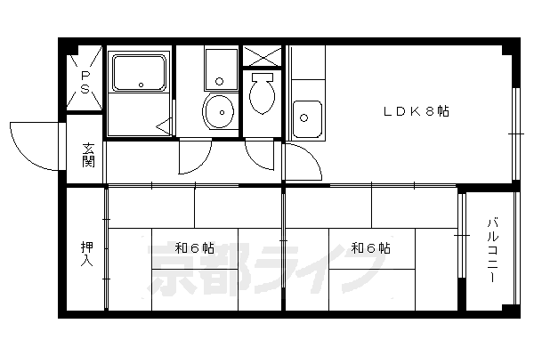 京都市左京区一乗寺北大丸町のマンションの間取り