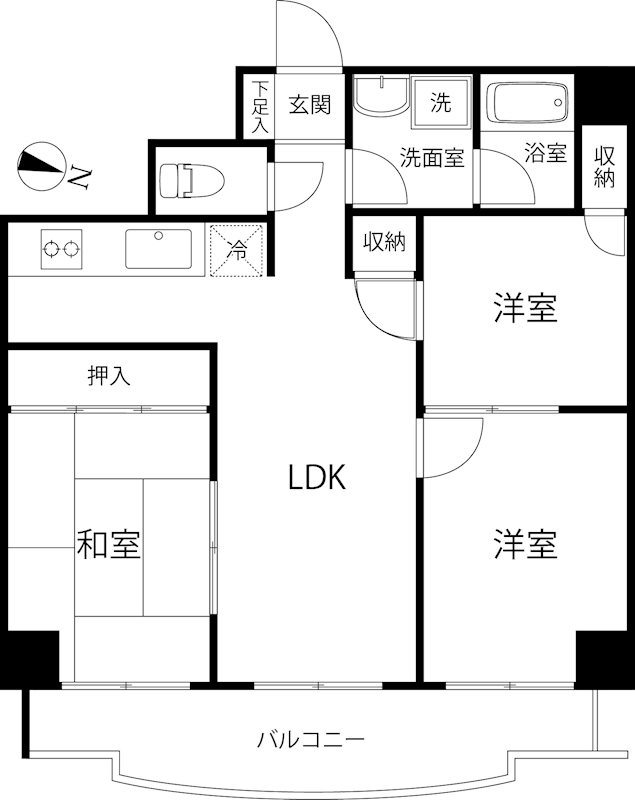 越谷市東大沢のマンションの間取り