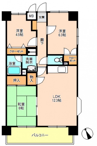 広島市西区南観音のマンションの間取り