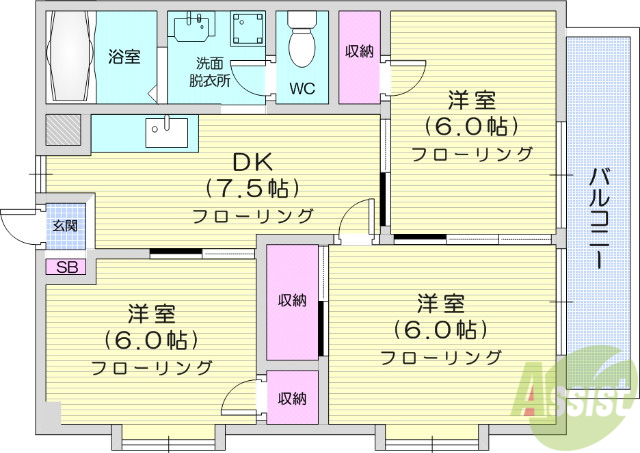 仙台市宮城野区銀杏町のアパートの間取り