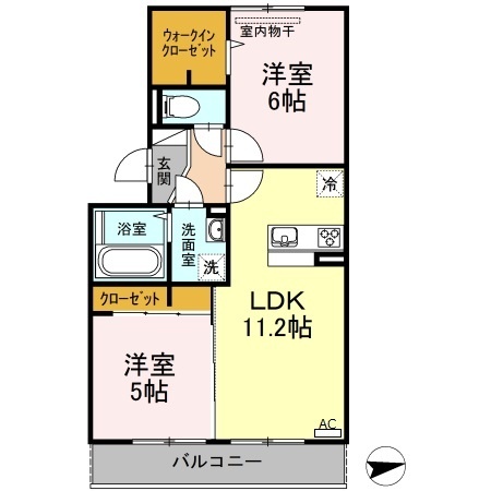 岡山市中区兼基のアパートの間取り