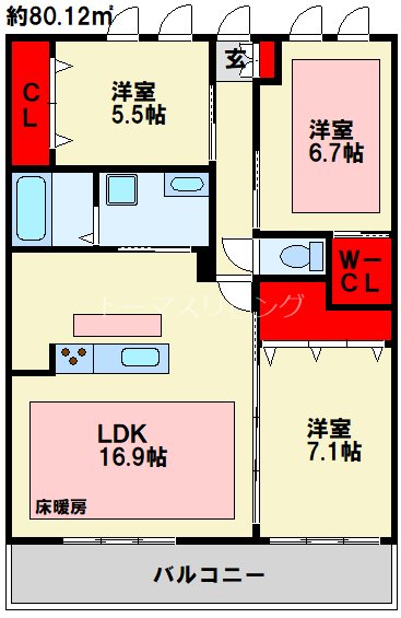 北九州市小倉北区田町のマンションの間取り