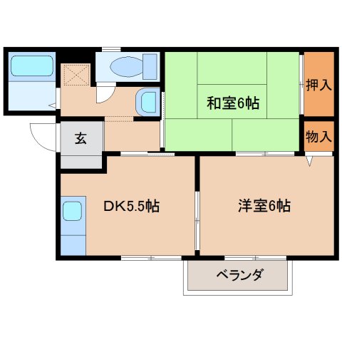 大和高田市旭北町のアパートの間取り