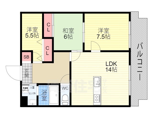 京都市右京区常盤山下町のマンションの間取り