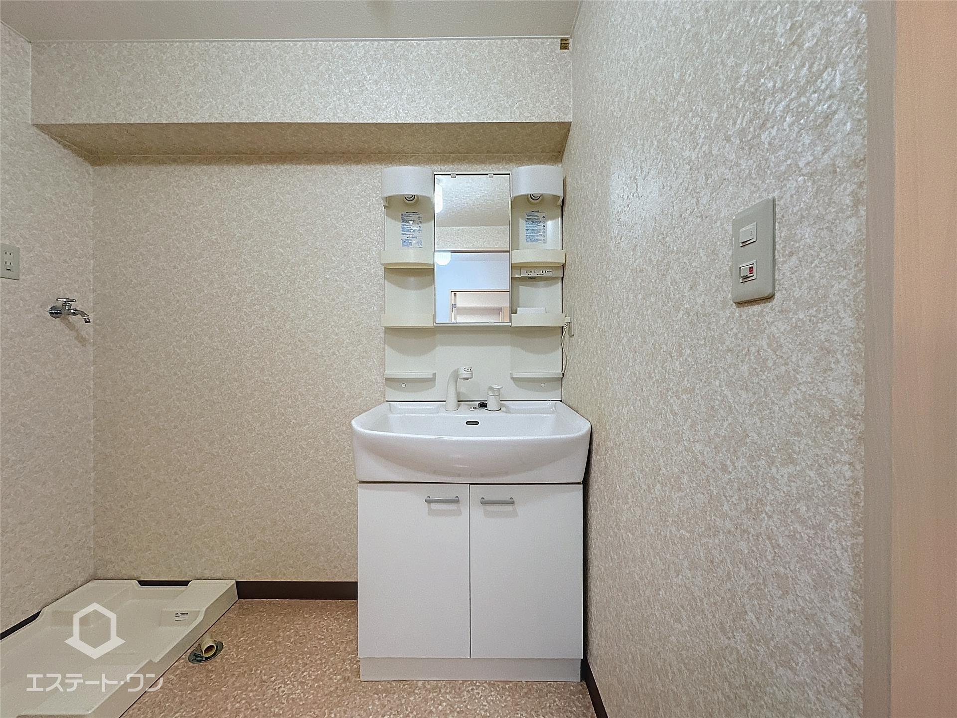 洗面設備　便利なシャワー付きの洗面台です