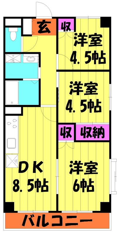 越谷市南越谷のマンションの間取り