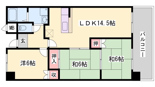 姫路市増位新町のマンションの間取り