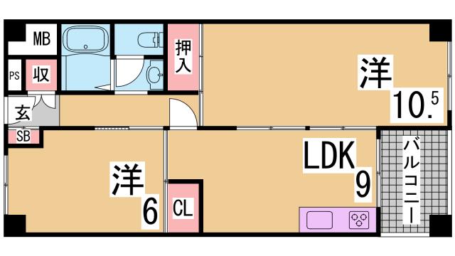 神戸市兵庫区菊水町のマンションの間取り