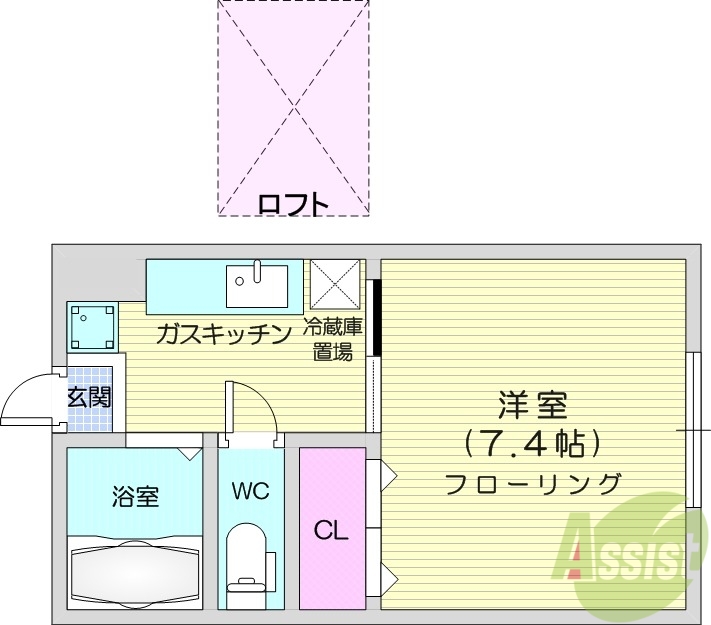 仙台市宮城野区鶴ケ谷のアパートの間取り