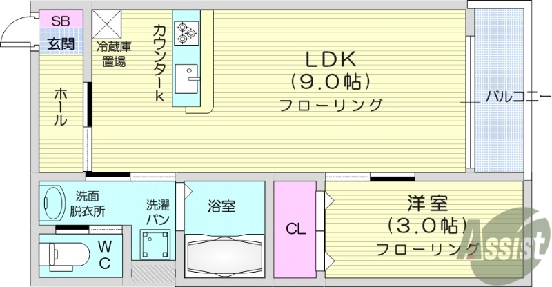 仙台市青葉区千代田町のアパートの間取り