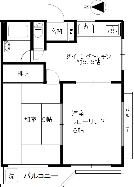 村上コーポ　民泊不可　手無　事務所相談　振分　シェア可の間取り