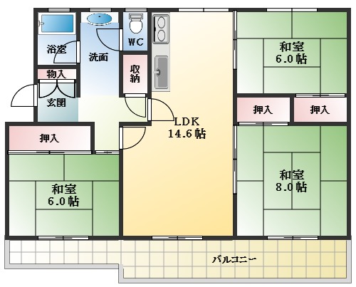 富田林市久野喜台のマンションの間取り