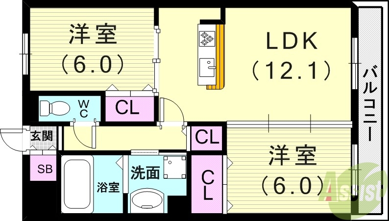 神戸市垂水区塩屋町のマンションの間取り