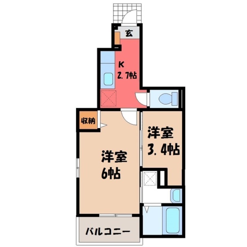 宇都宮市砥上町のアパートの間取り