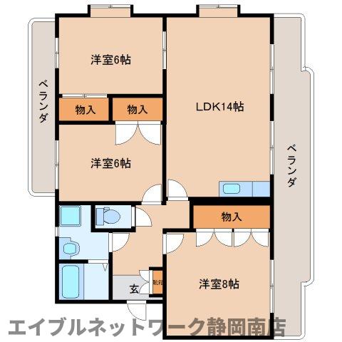 静岡市駿河区下島のマンションの間取り