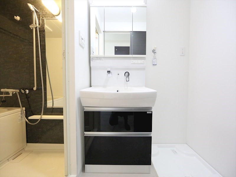 洗面設備　脱衣所　独立洗面台（シャンプードレッサー付）収納スペース有