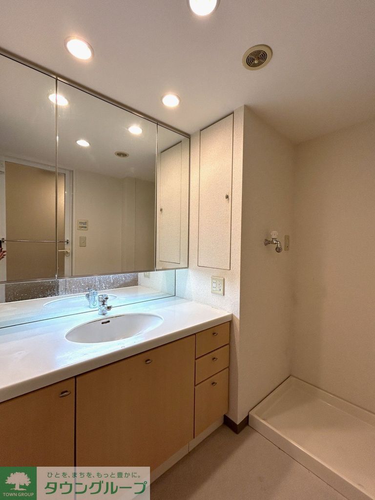 洗面設備　３面鏡収納タイプ洗面化粧台（クリーニング前）