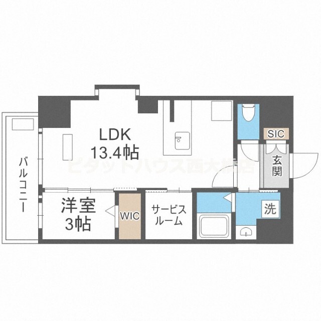 地下鉄中央線 九条駅 徒歩7分 12階建 築4年の間取り写真