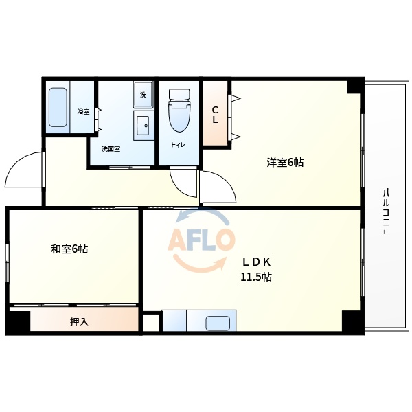 大阪市東住吉区東田辺のマンションの間取り