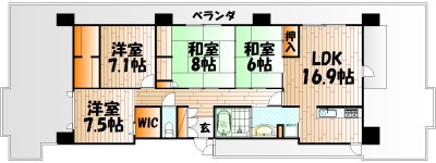 北九州市小倉北区片野のマンションの間取り