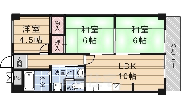 京都市伏見区竹田久保町のマンションの間取り